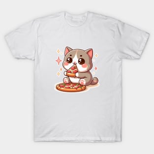 cute cat fat eat pizza slice cartoon illustration T-Shirt